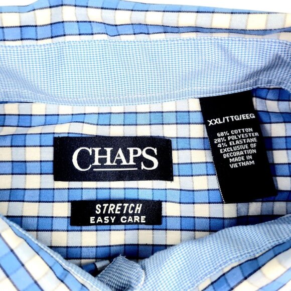 Men's Chaps XXL Easy-Care Long Sleeve Blue Button-Up Shirt - Classic Fit Poplin - Picture 8 of 12